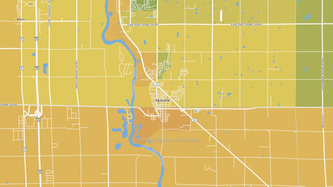 Map of the best neighborhoods in the 67110 area, with better matches in green and worse matches in red