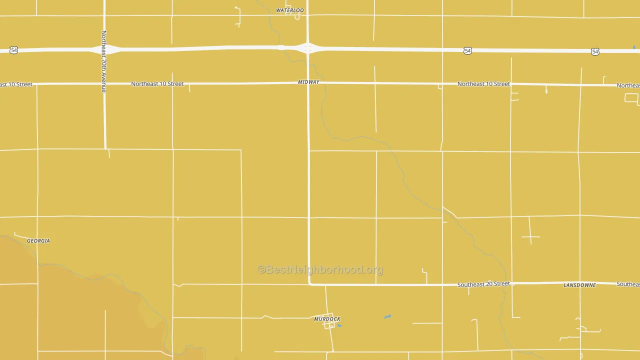 Map of the best neighborhoods in the 67111 area, with better matches in green and worse matches in red