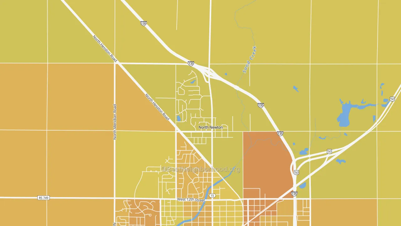 Map of the best neighborhoods in the 67117 area, with better matches in green and worse matches in red