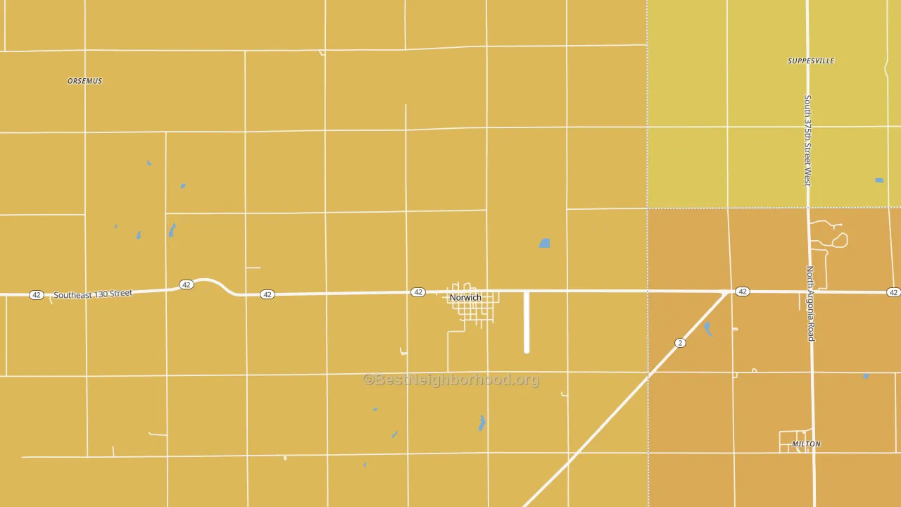Map of the best neighborhoods in the 67118 area, with better matches in green and worse matches in red