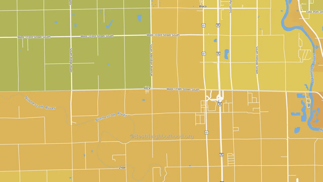 Map of the best neighborhoods in the 67120 area, with better matches in green and worse matches in red