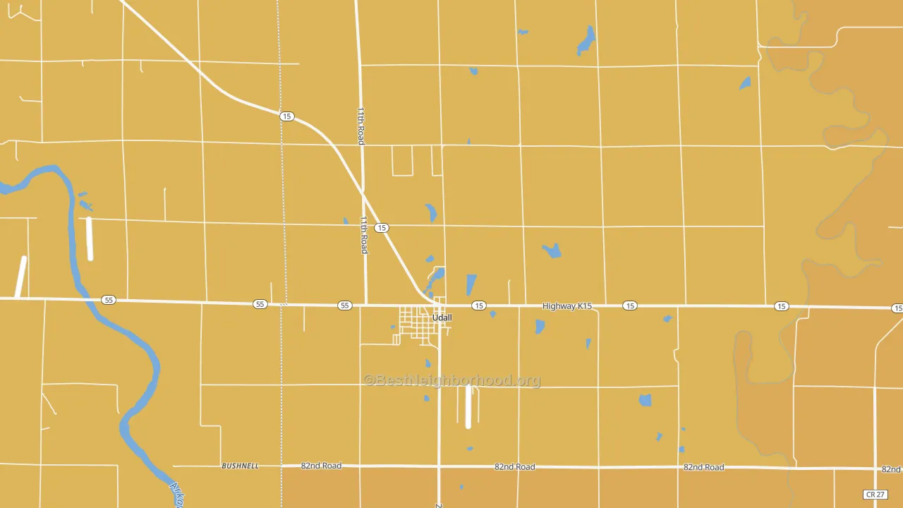 Map of the best neighborhoods in the 67146 area, with better matches in green and worse matches in red