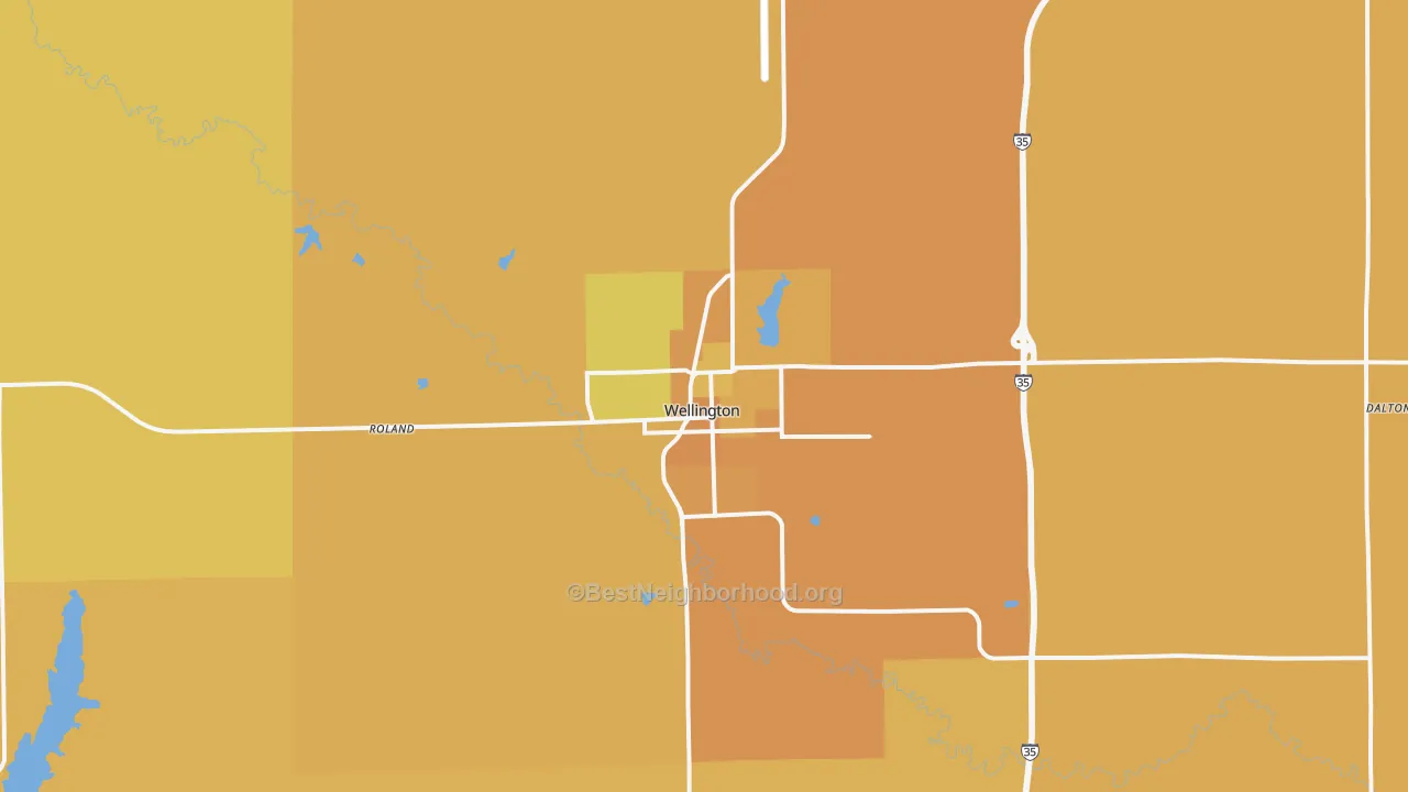 Map of the best neighborhoods in the 67152 area, with better matches in green and worse matches in red