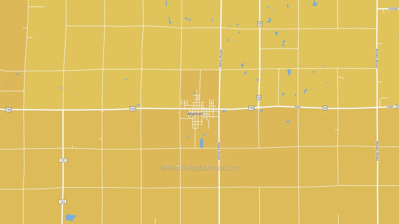 Map of the best neighborhoods in the 67330 area, with better matches in green and worse matches in red