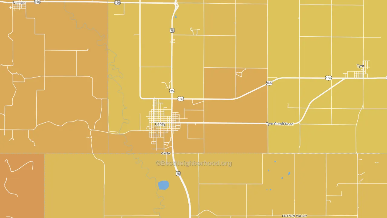 Map of the best neighborhoods in the 67333 area, with better matches in green and worse matches in red