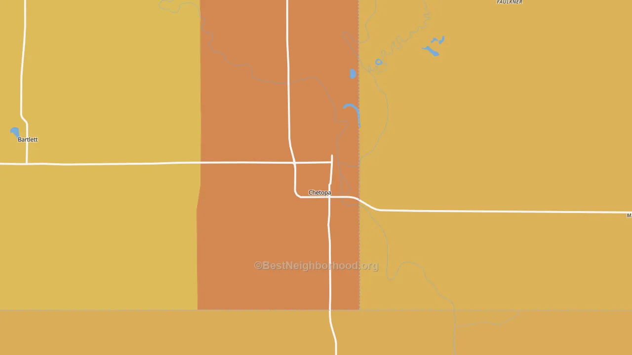 Map of the best neighborhoods in the 67336 area, with better matches in green and worse matches in red