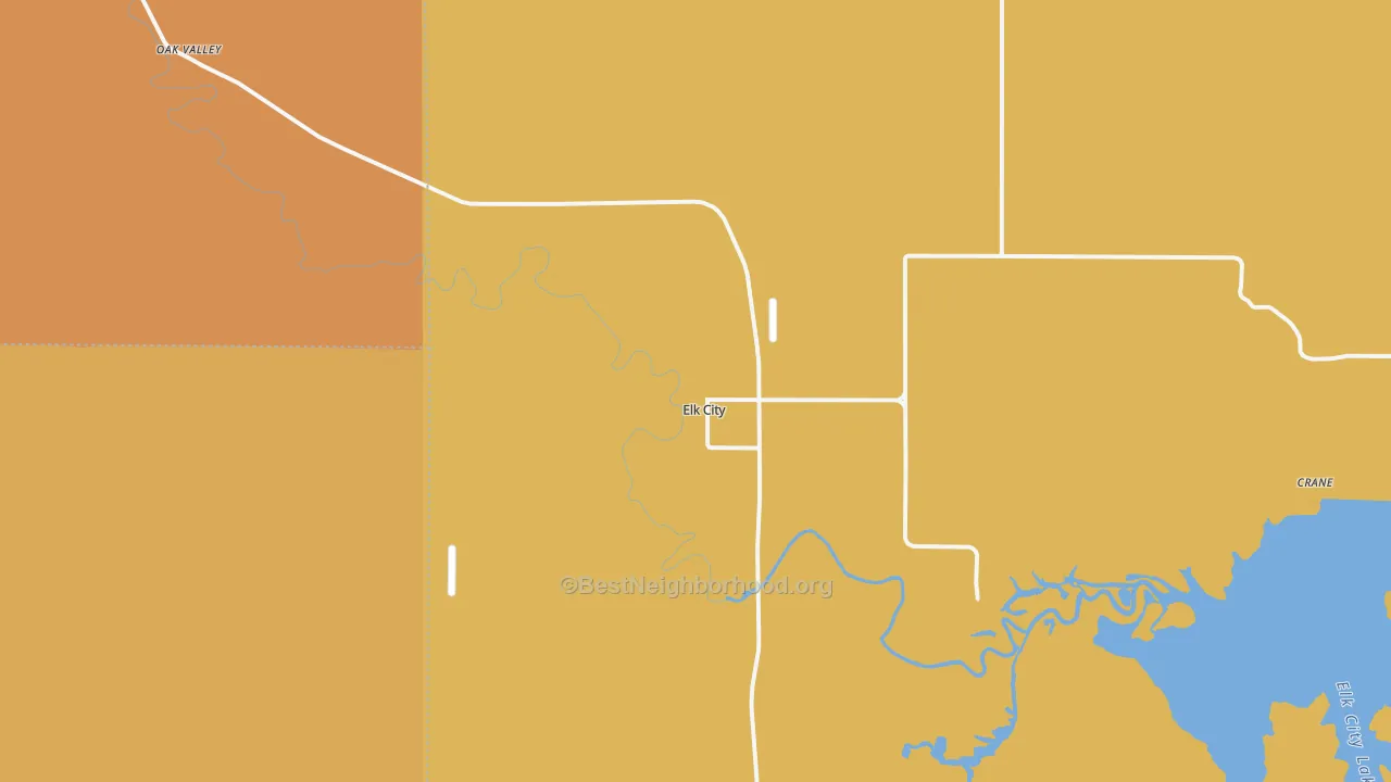 Map of the best neighborhoods in the 67344 area, with better matches in green and worse matches in red