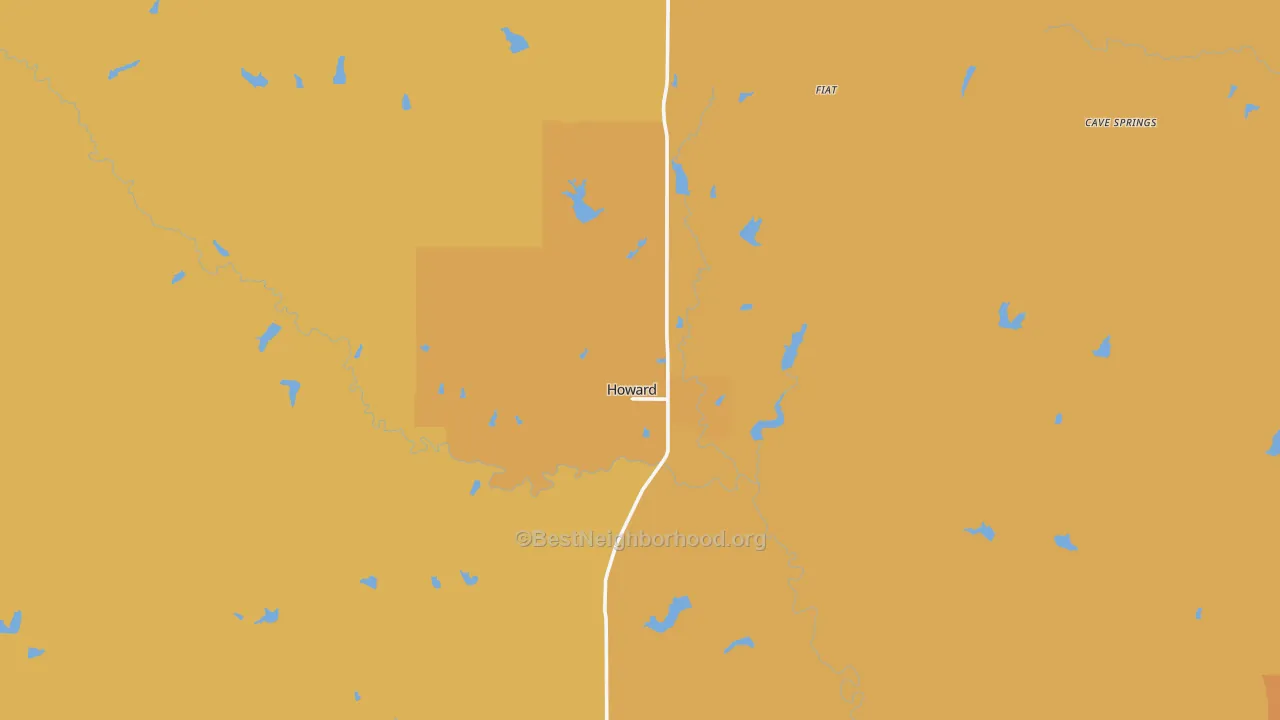 Map of the best neighborhoods in the 67349 area, with better matches in green and worse matches in red