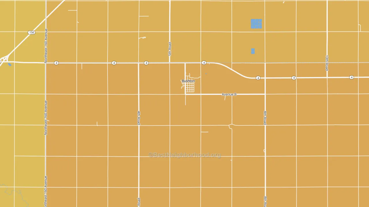 Map of the best neighborhoods in the 67427 area, with better matches in green and worse matches in red
