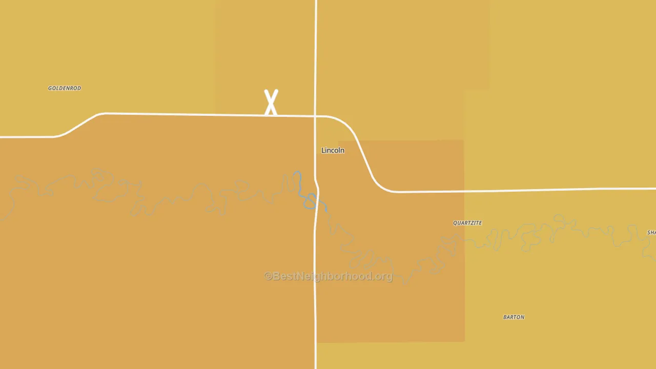 Map of the best neighborhoods in the 67455 area, with better matches in green and worse matches in red