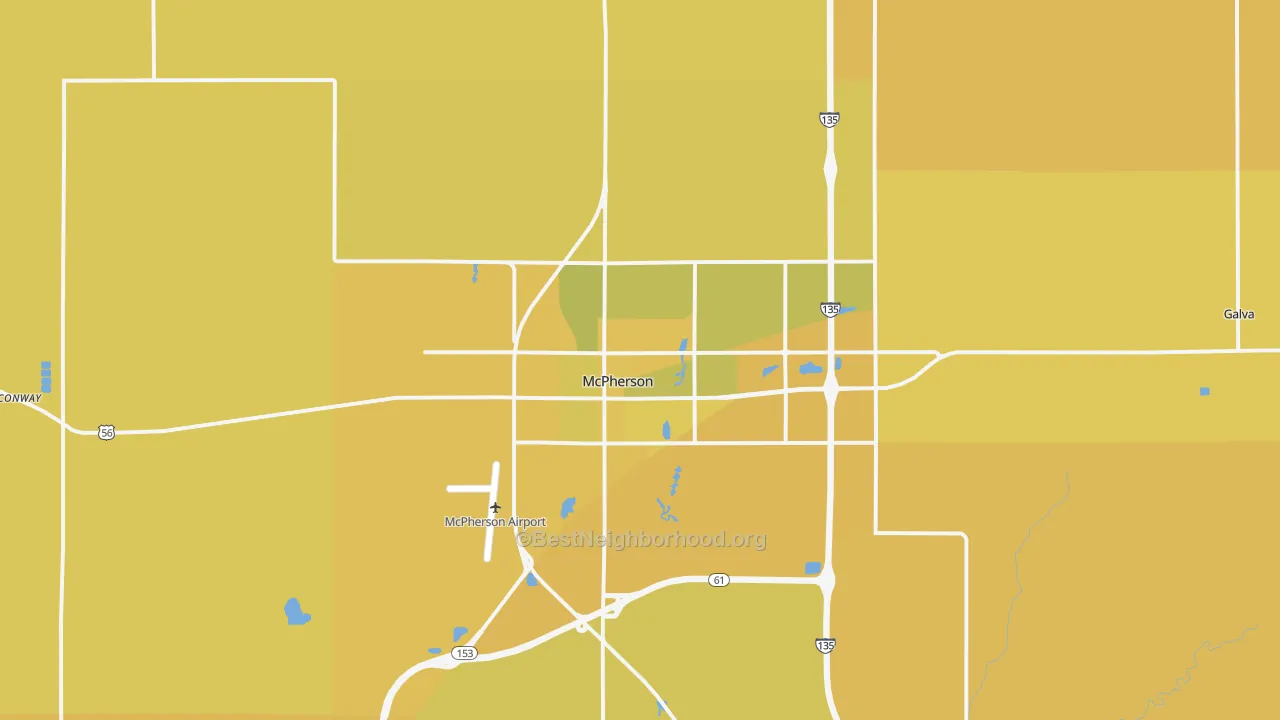 Map of the best neighborhoods in the 67460 area, with better matches in green and worse matches in red