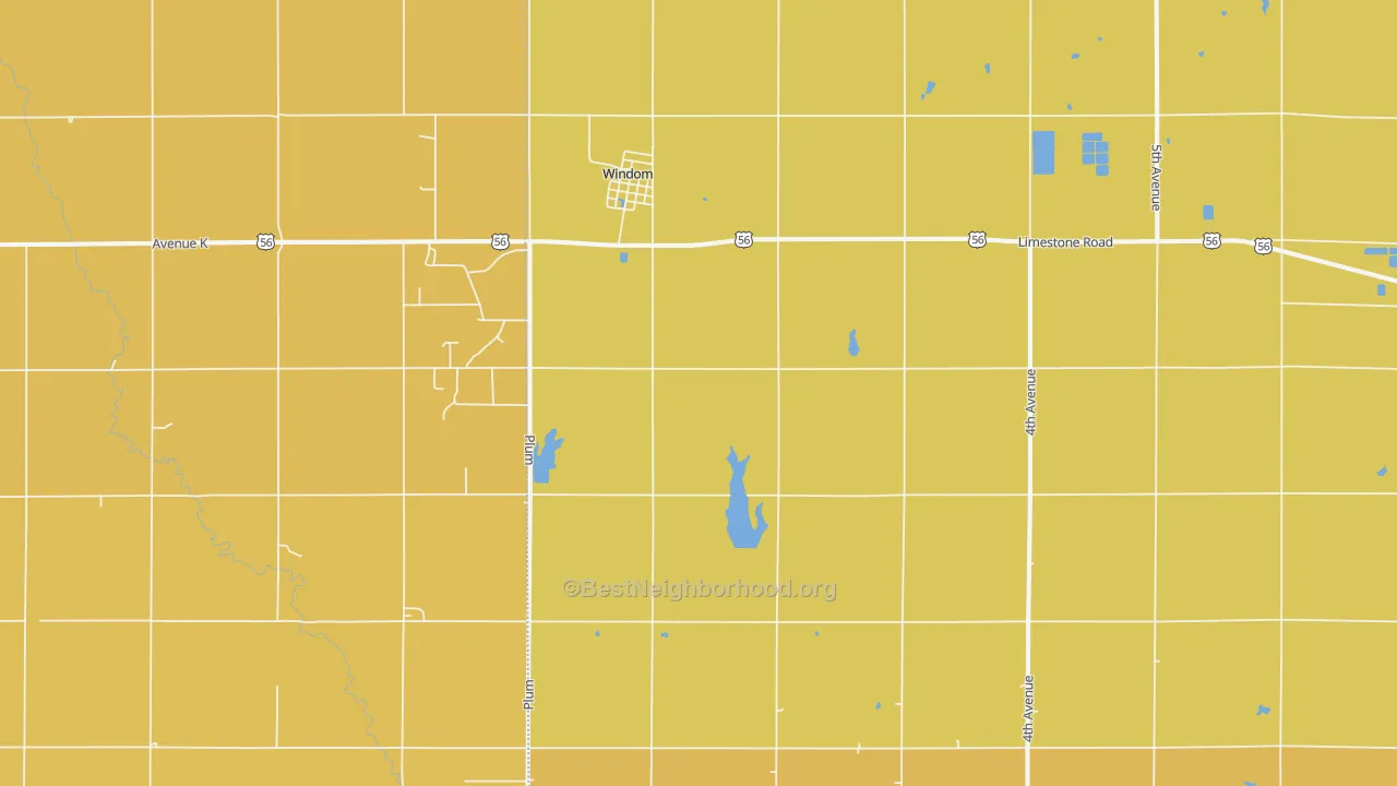 Map of the best neighborhoods in the 67491 area, with better matches in green and worse matches in red