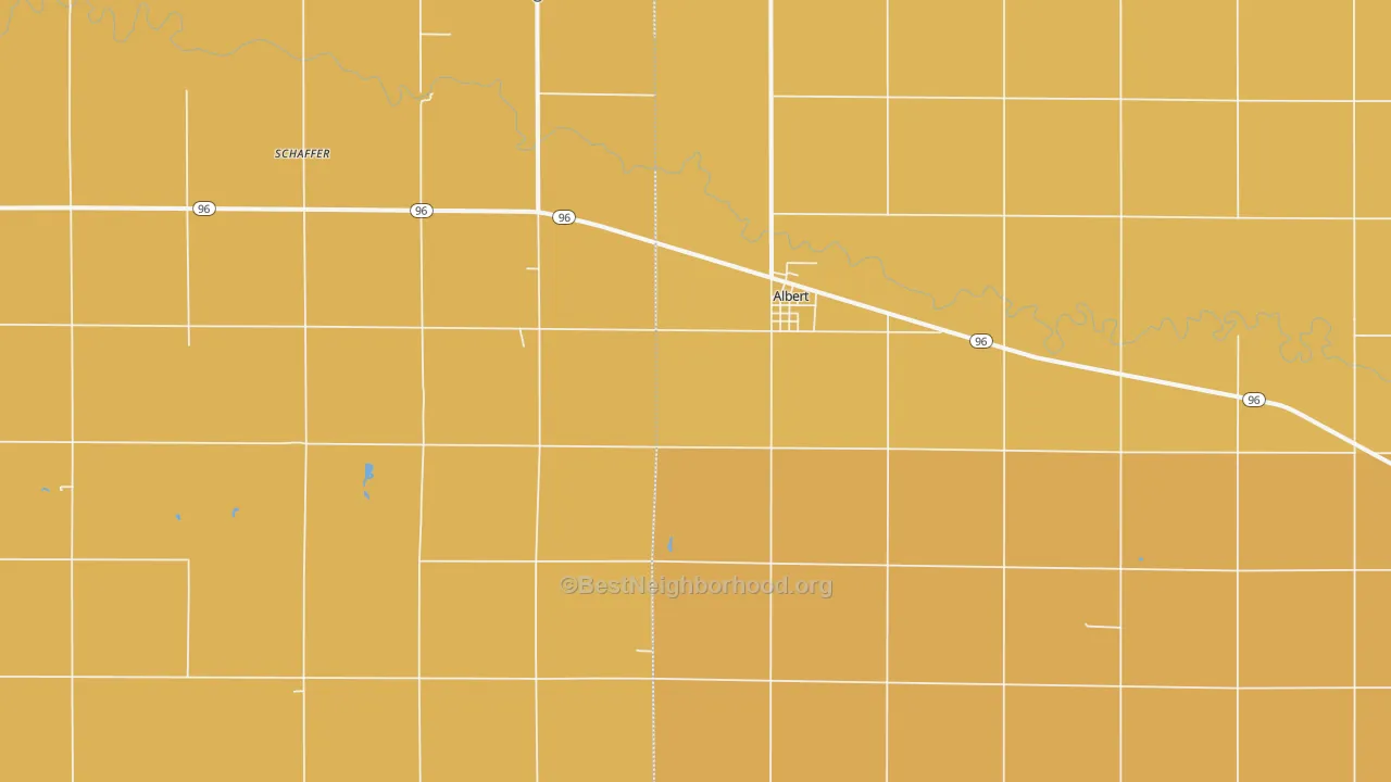 Map of the best neighborhoods in the 67511 area, with better matches in green and worse matches in red