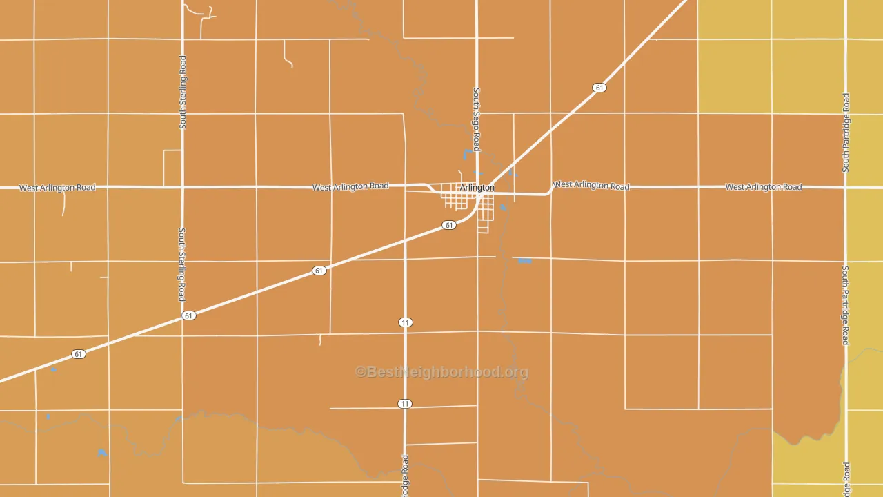 Map of the best neighborhoods in the 67514 area, with better matches in green and worse matches in red