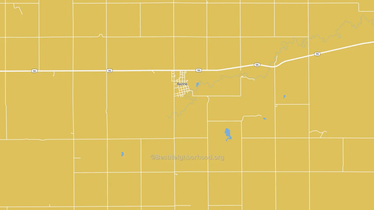 Map of the best neighborhoods in the 67516 area, with better matches in green and worse matches in red