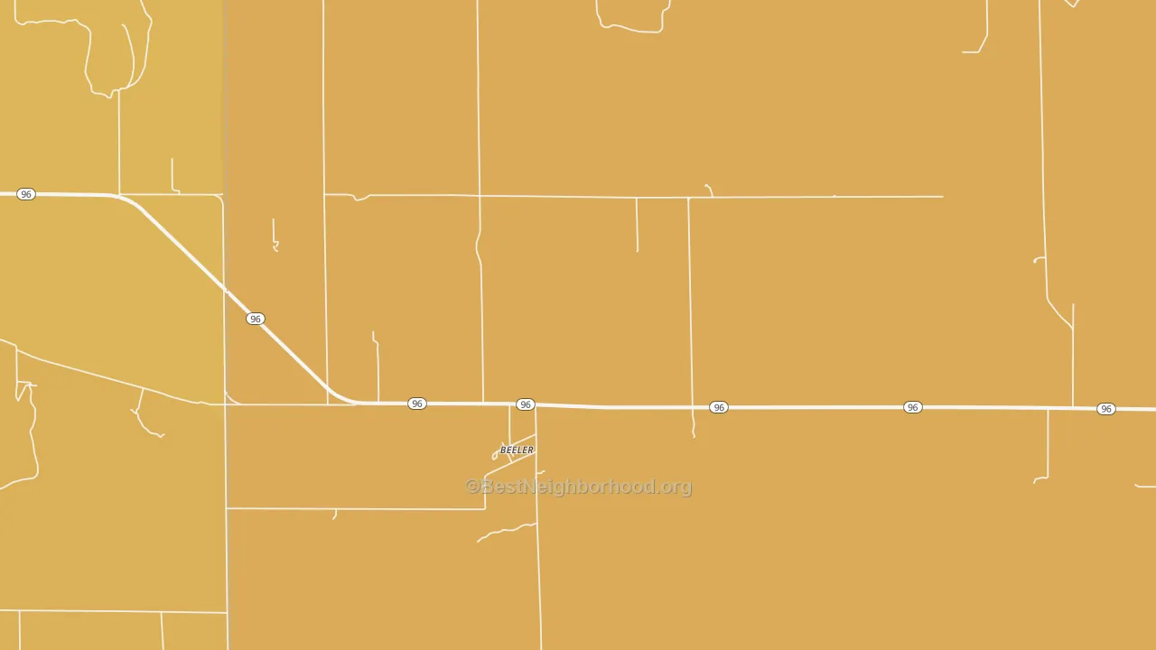 Map of the best neighborhoods in the 67518 area, with better matches in green and worse matches in red