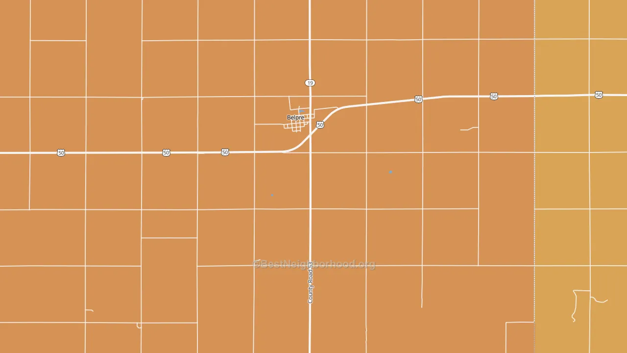 Map of the best neighborhoods in the 67519 area, with better matches in green and worse matches in red