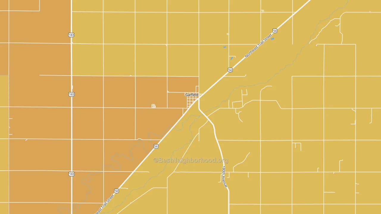 Map of the best neighborhoods in the 67529 area, with better matches in green and worse matches in red