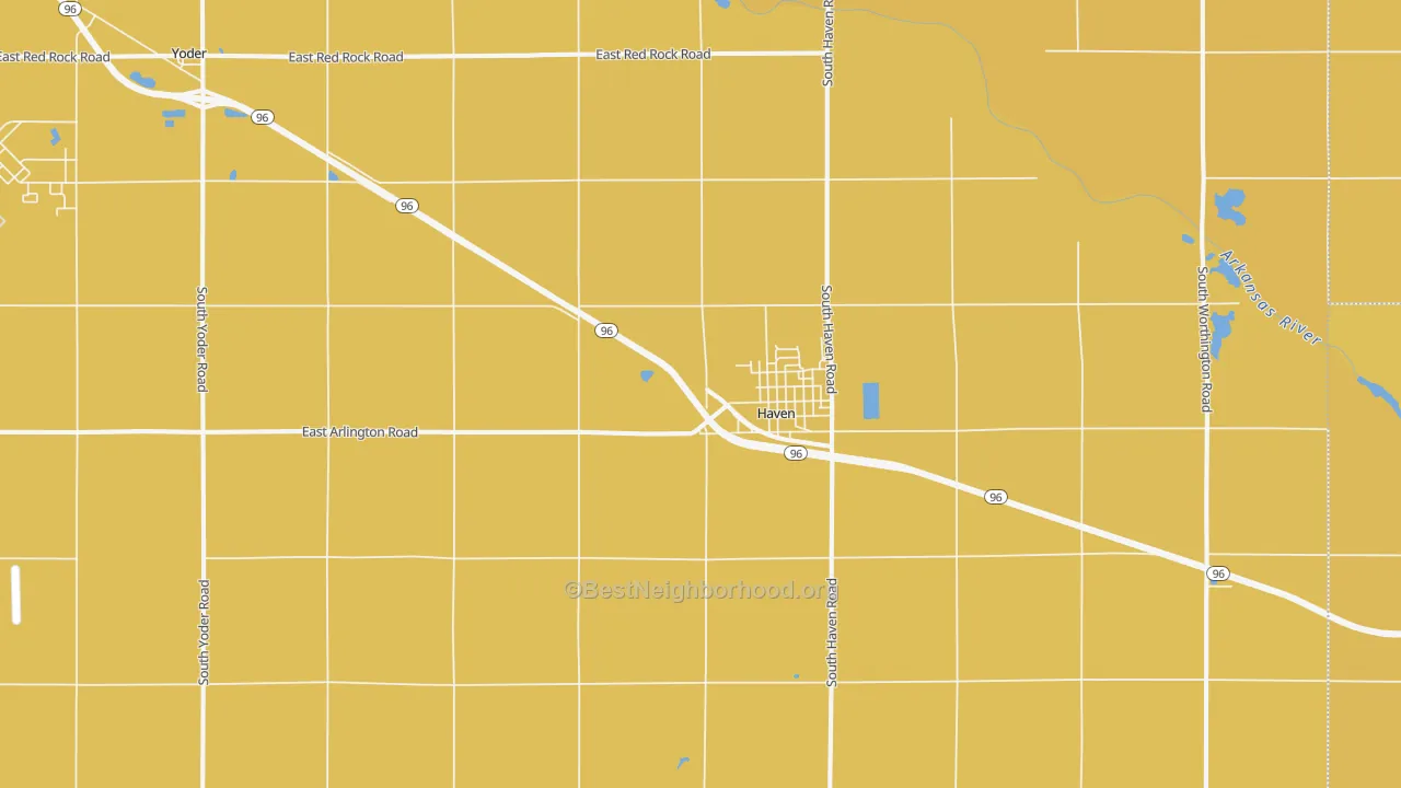 Map of the best neighborhoods in the 67543 area, with better matches in green and worse matches in red