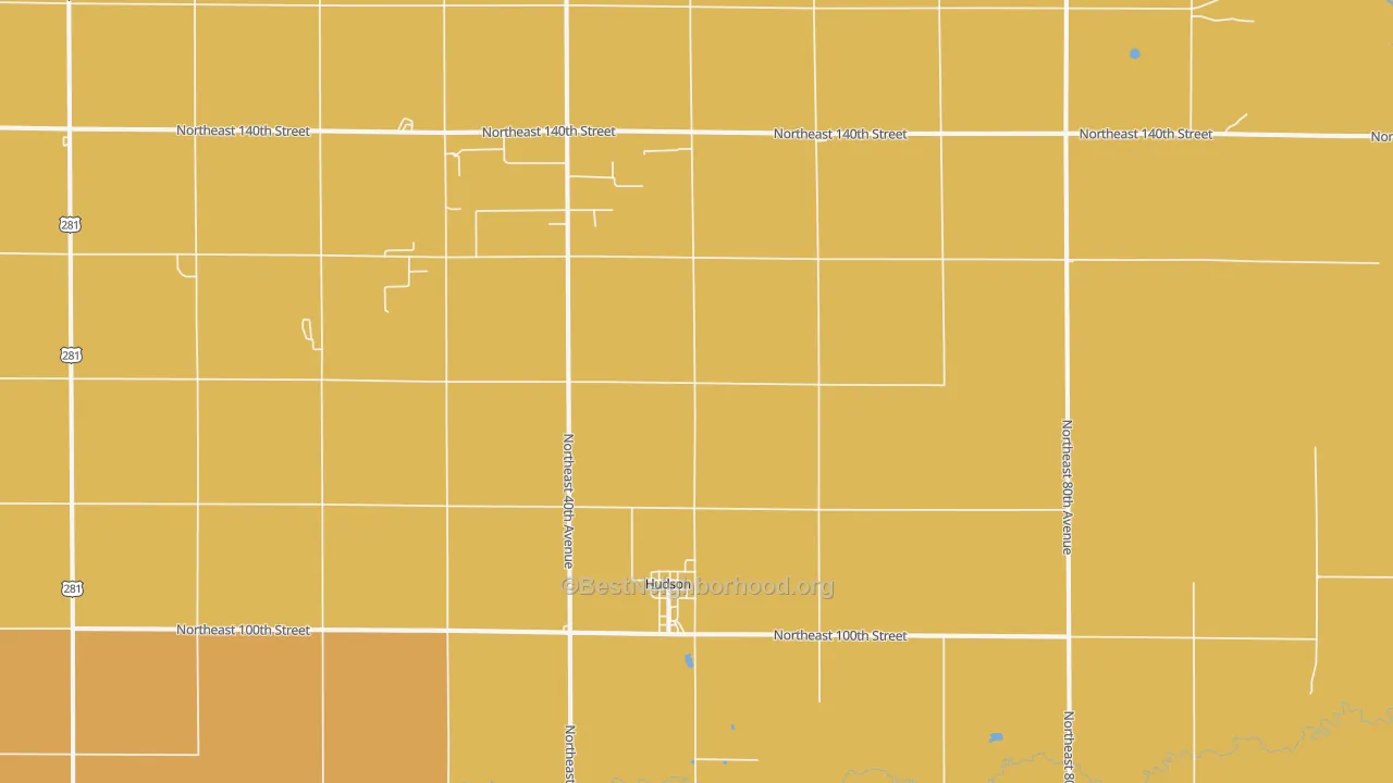 Map of the best neighborhoods in the 67545 area, with better matches in green and worse matches in red