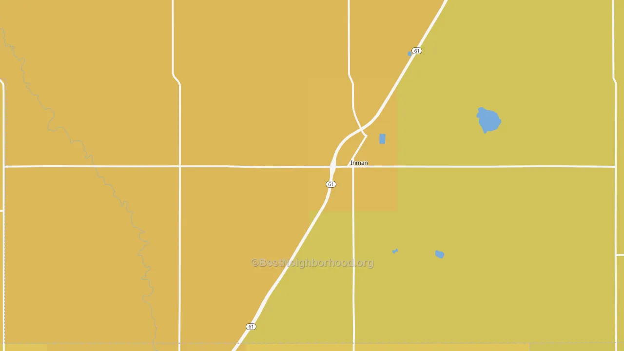 Map of the best neighborhoods in the 67546 area, with better matches in green and worse matches in red