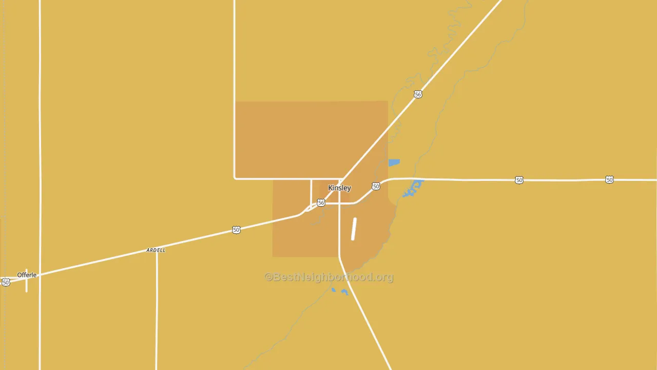 Map of the best neighborhoods in the 67547 area, with better matches in green and worse matches in red