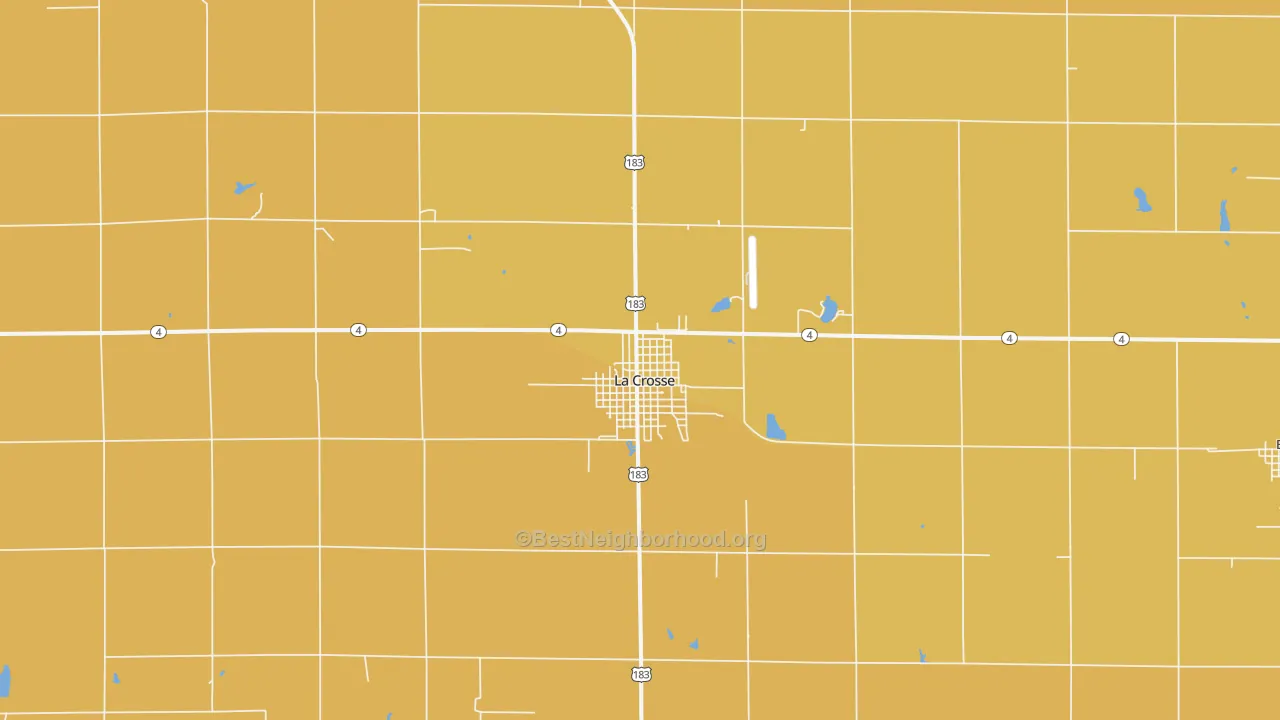 Map of the best neighborhoods in the 67548 area, with better matches in green and worse matches in red