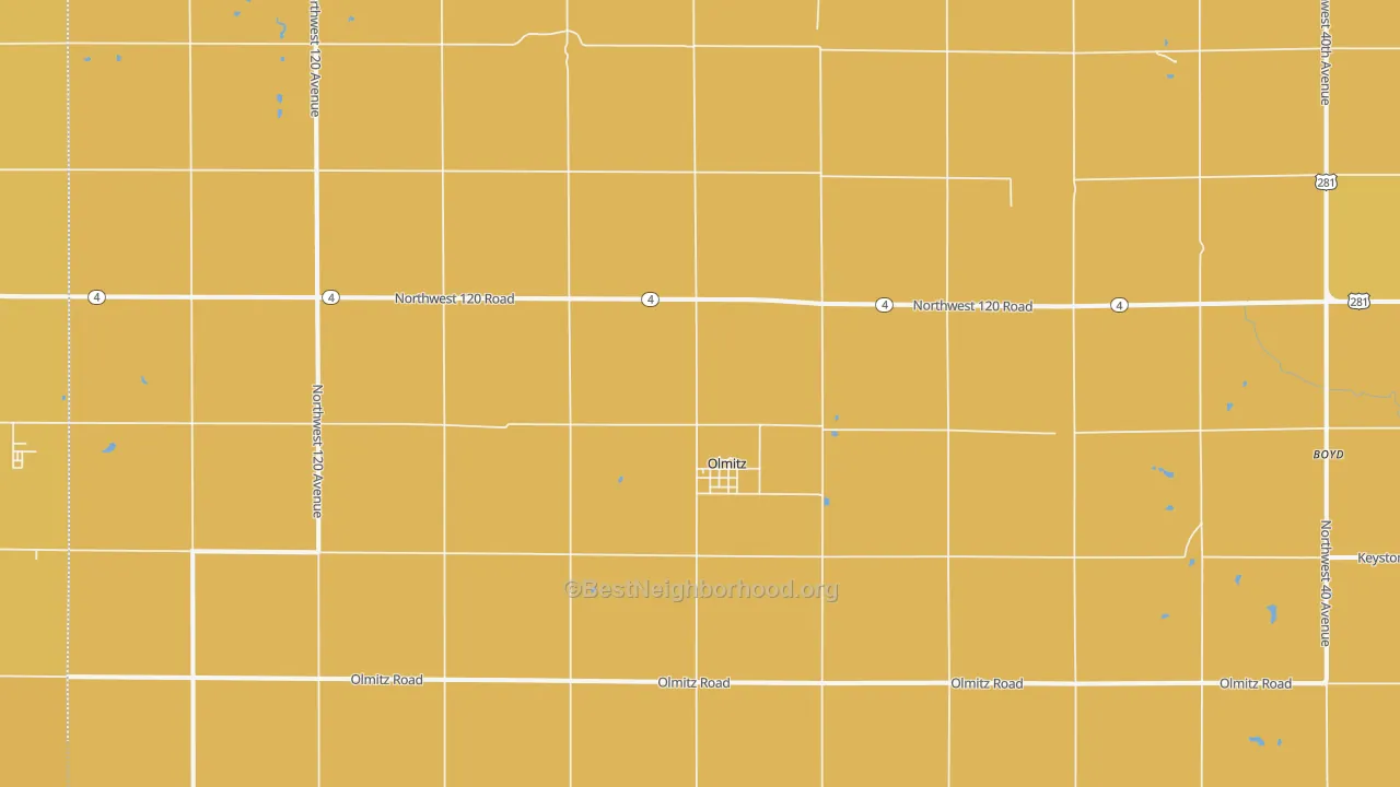 Map of the best neighborhoods in the 67564 area, with better matches in green and worse matches in red