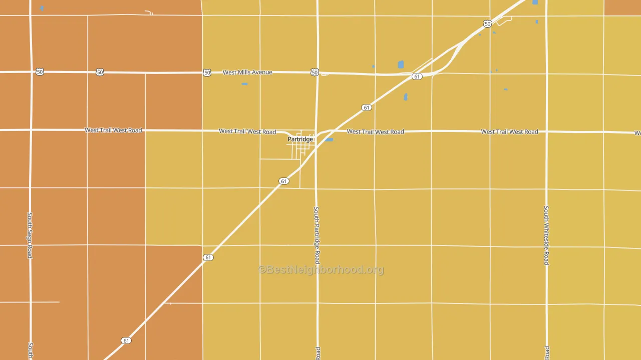 Map of the best neighborhoods in the 67566 area, with better matches in green and worse matches in red