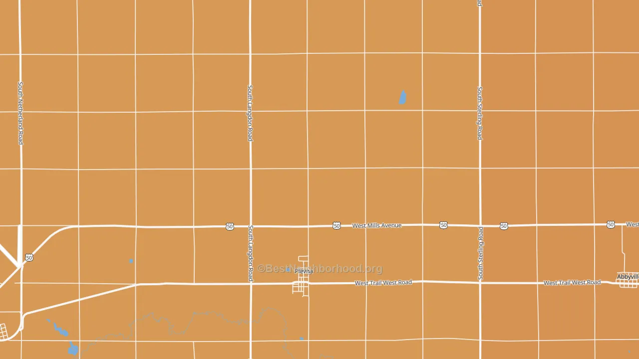 Map of the best neighborhoods in the 67568 area, with better matches in green and worse matches in red