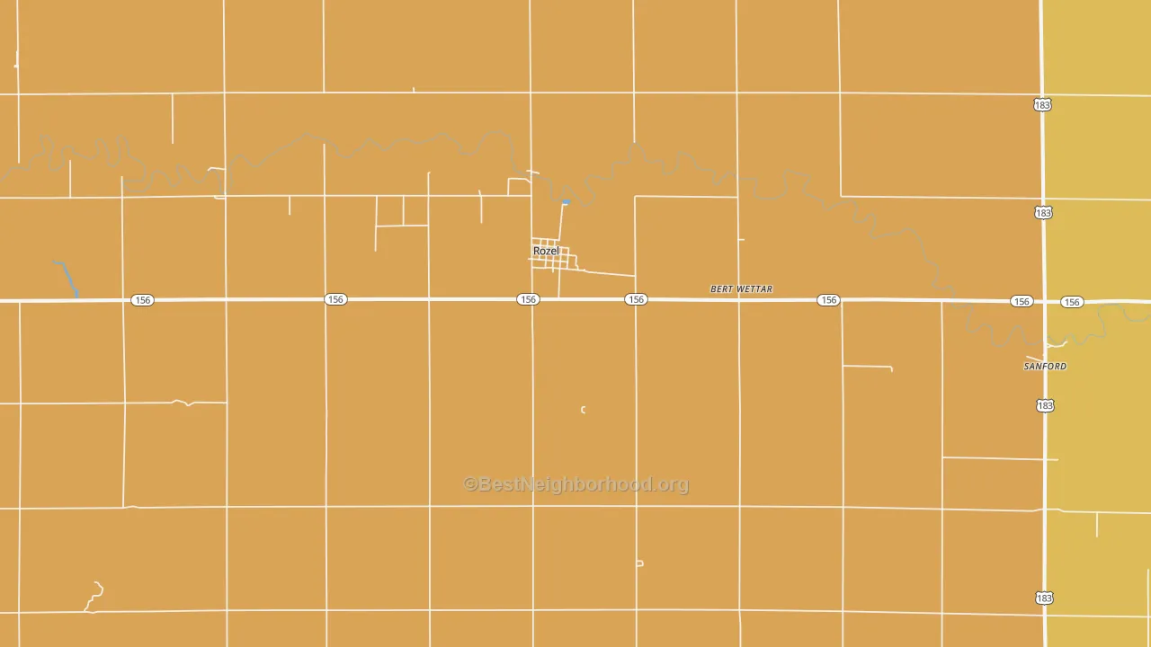 Map of the best neighborhoods in the 67574 area, with better matches in green and worse matches in red