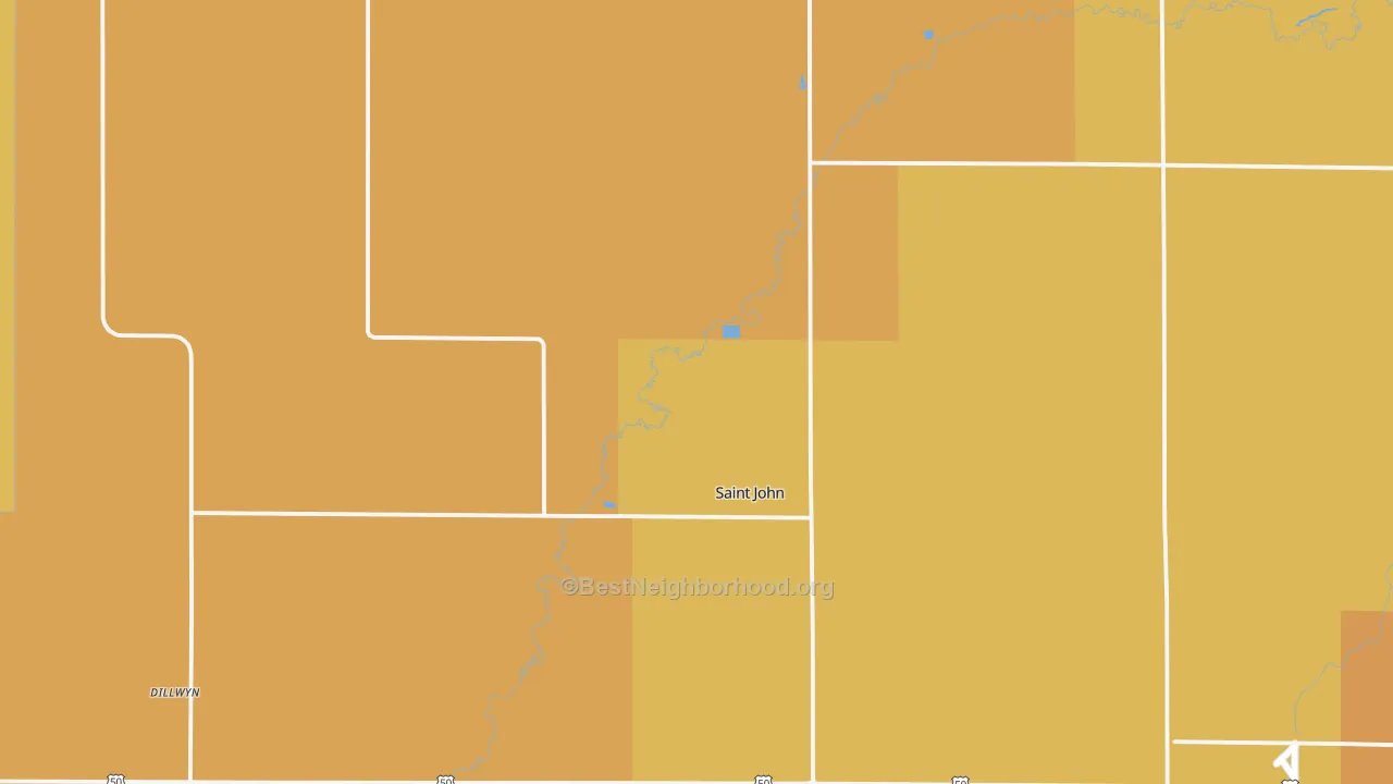 Map of the best neighborhoods in the 67576 area, with better matches in green and worse matches in red