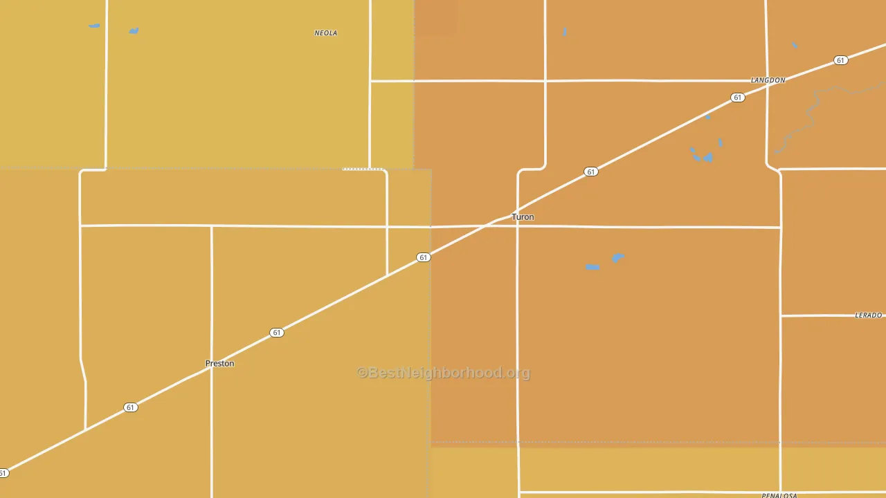 Map of the best neighborhoods in the 67583 area, with better matches in green and worse matches in red