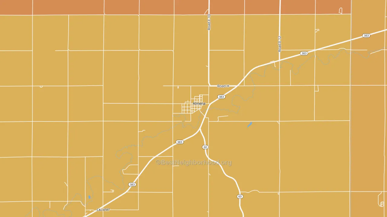 Map of the best neighborhoods in the 67622 area, with better matches in green and worse matches in red