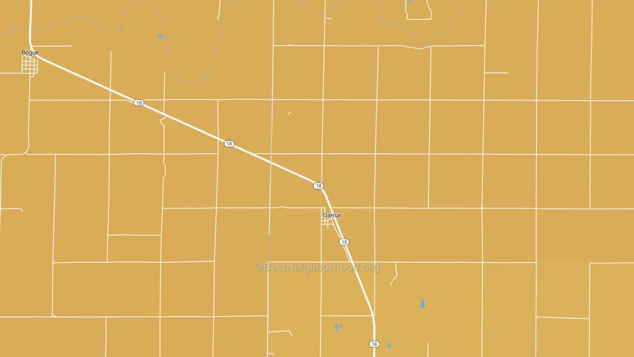 Map of the best neighborhoods in the 67632 area, with better matches in green and worse matches in red
