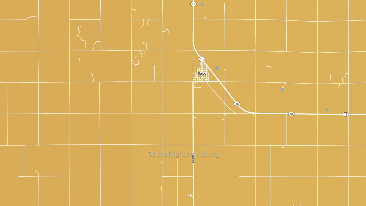 Map of the best neighborhoods in the 67657 area, with better matches in green and worse matches in red