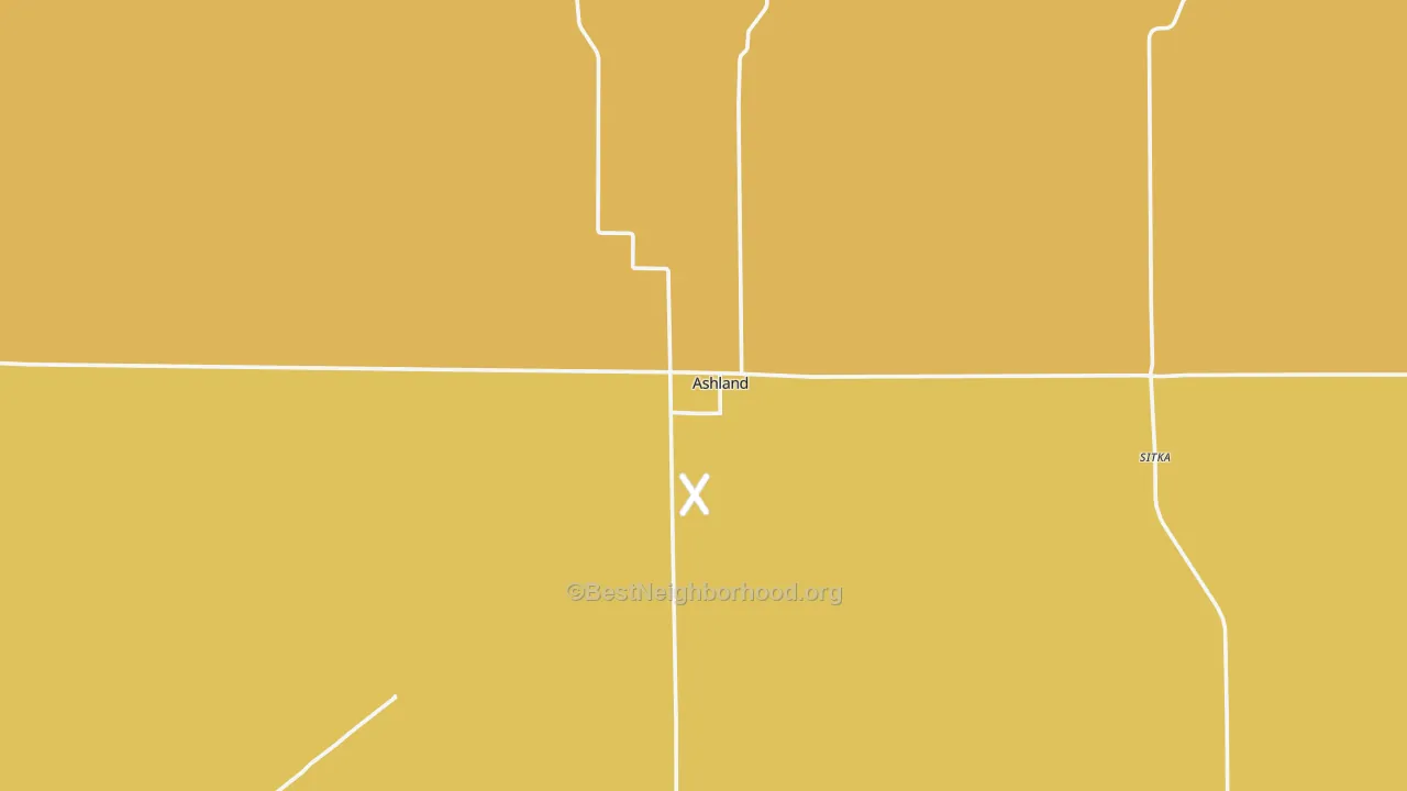 Map of the best neighborhoods in the 67831 area, with better matches in green and worse matches in red