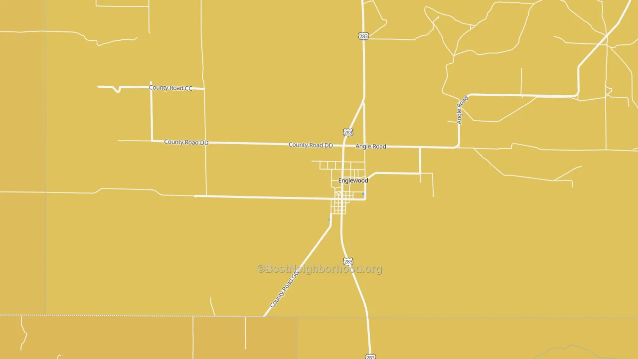 Map of the best neighborhoods in the 67840 area, with better matches in green and worse matches in red