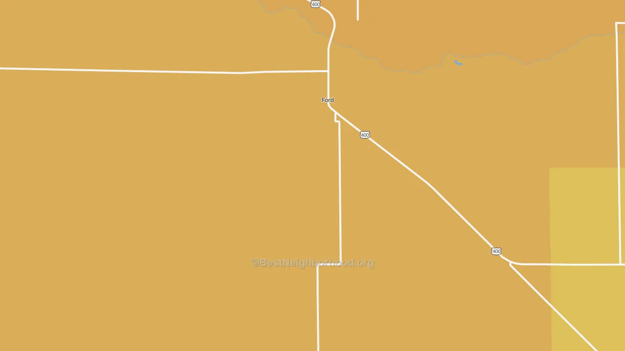 Map of the best neighborhoods in the 67842 area, with better matches in green and worse matches in red