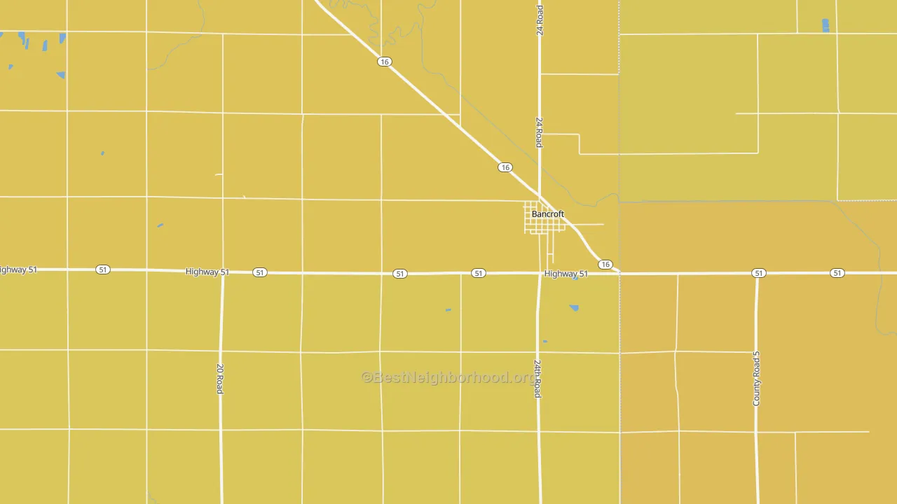 Map of the best neighborhoods in the 68004 area, with better matches in green and worse matches in red