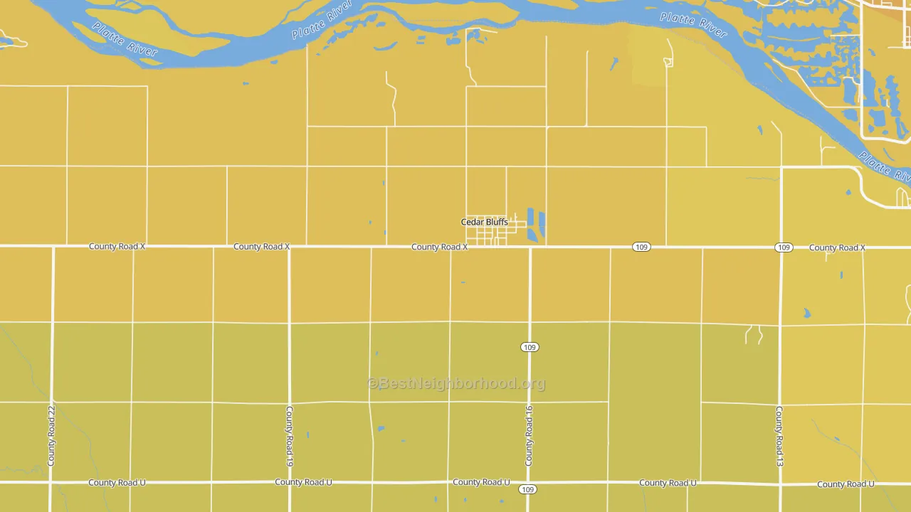 Map of the best neighborhoods in the 68015 area, with better matches in green and worse matches in red