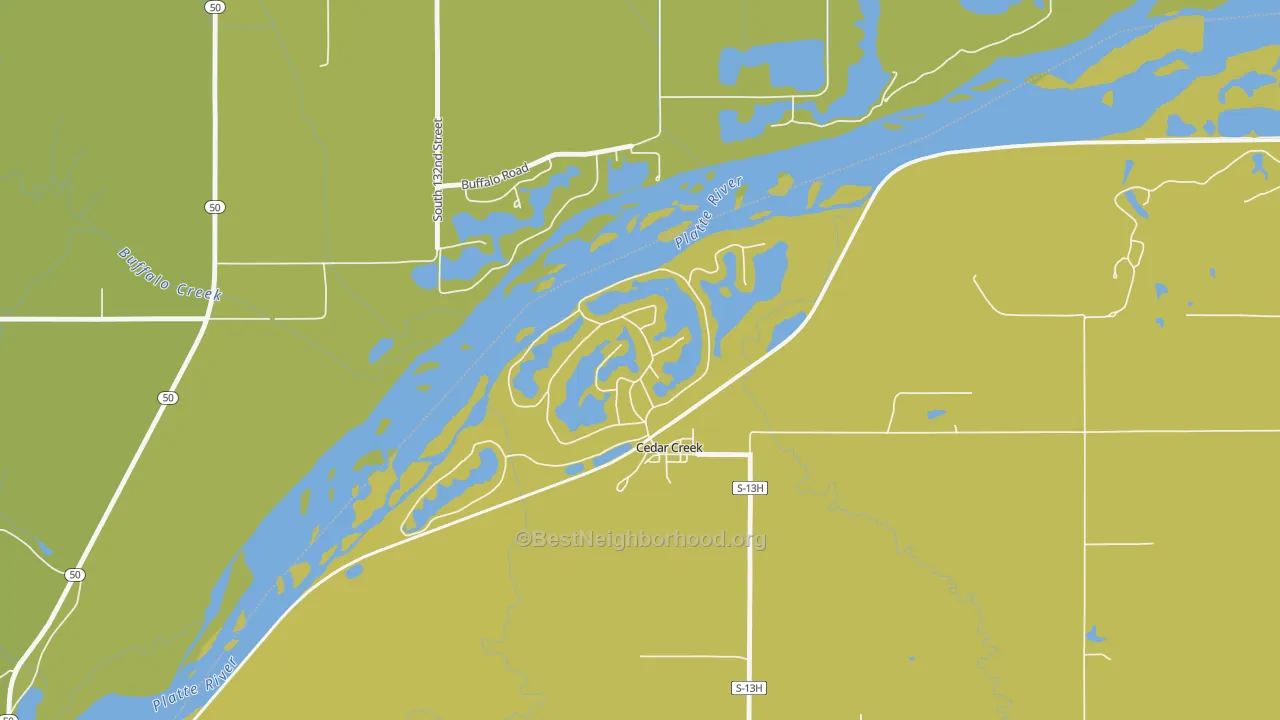 Map of the best neighborhoods in the 68016 area, with better matches in green and worse matches in red