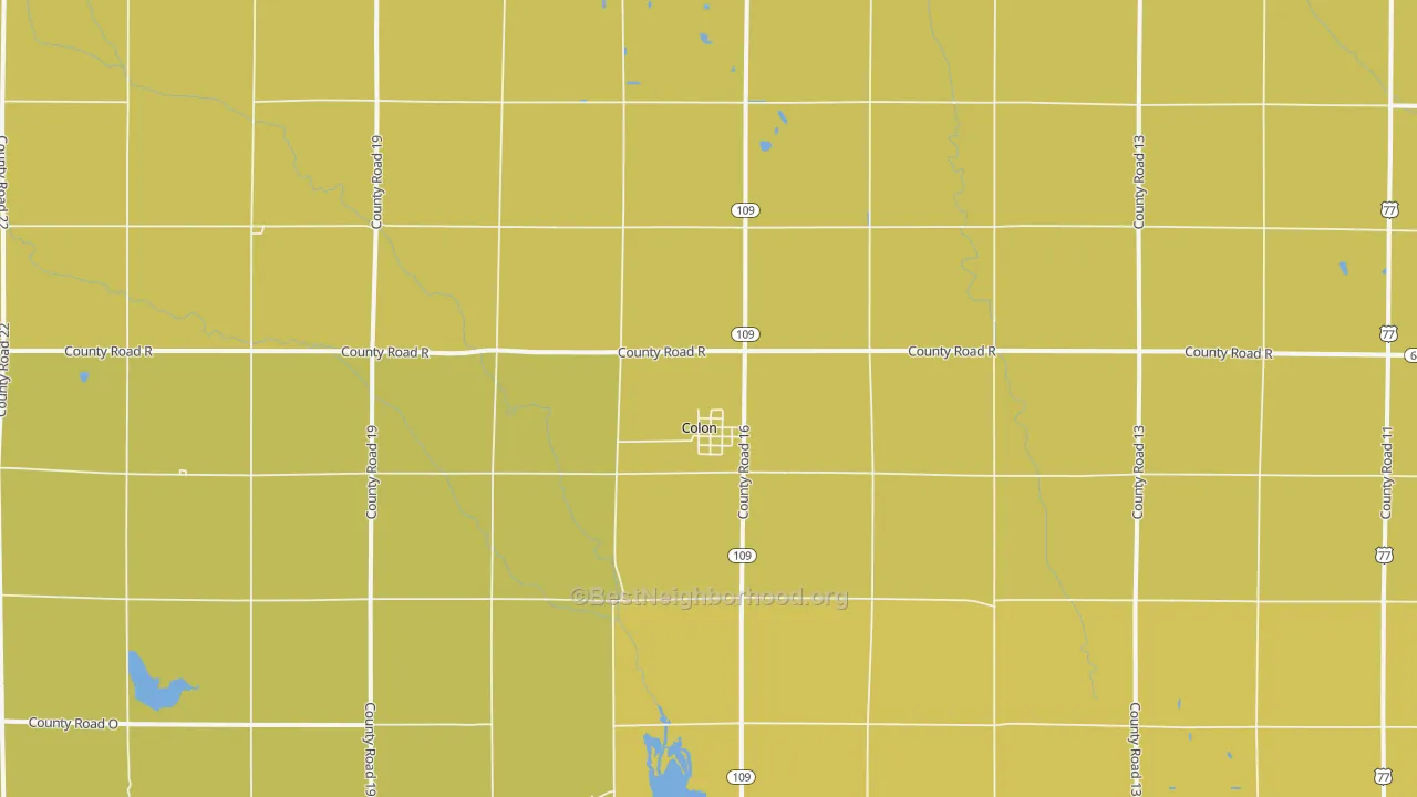 Map of the best neighborhoods in the 68018 area, with better matches in green and worse matches in red