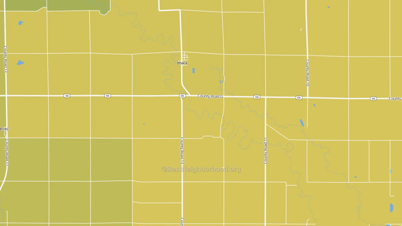 Map of the best neighborhoods in the 68033 area, with better matches in green and worse matches in red