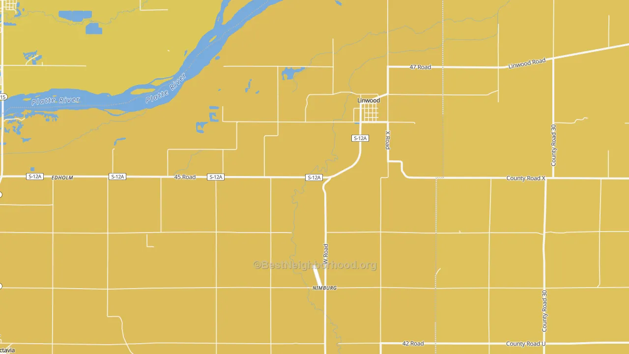 Map of the best neighborhoods in the 68036 area, with better matches in green and worse matches in red