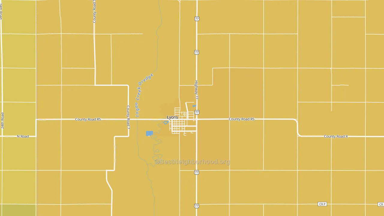 Map of the best neighborhoods in the 68038 area, with better matches in green and worse matches in red