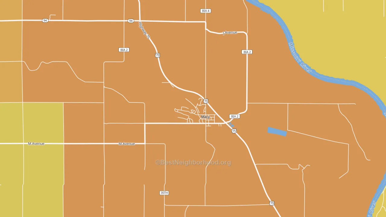 Map of the best neighborhoods in the 68039 area, with better matches in green and worse matches in red