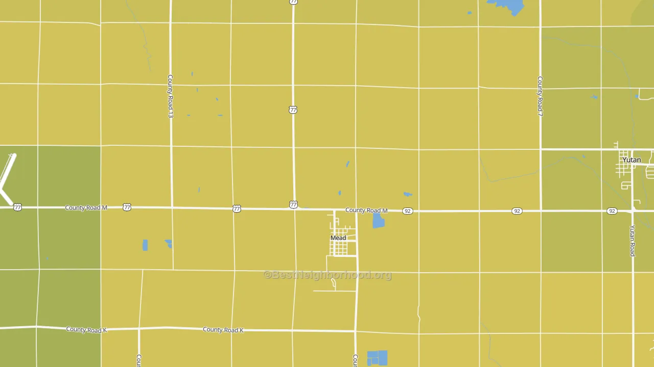 Map of the best neighborhoods in the 68041 area, with better matches in green and worse matches in red