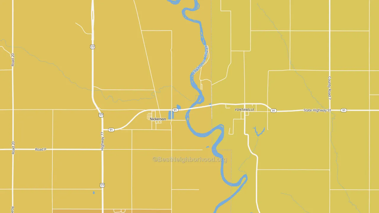 Map of the best neighborhoods in the 68044 area, with better matches in green and worse matches in red