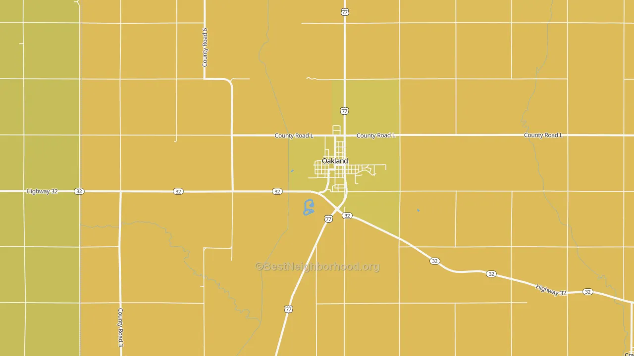 Map of the best neighborhoods in the 68045 area, with better matches in green and worse matches in red